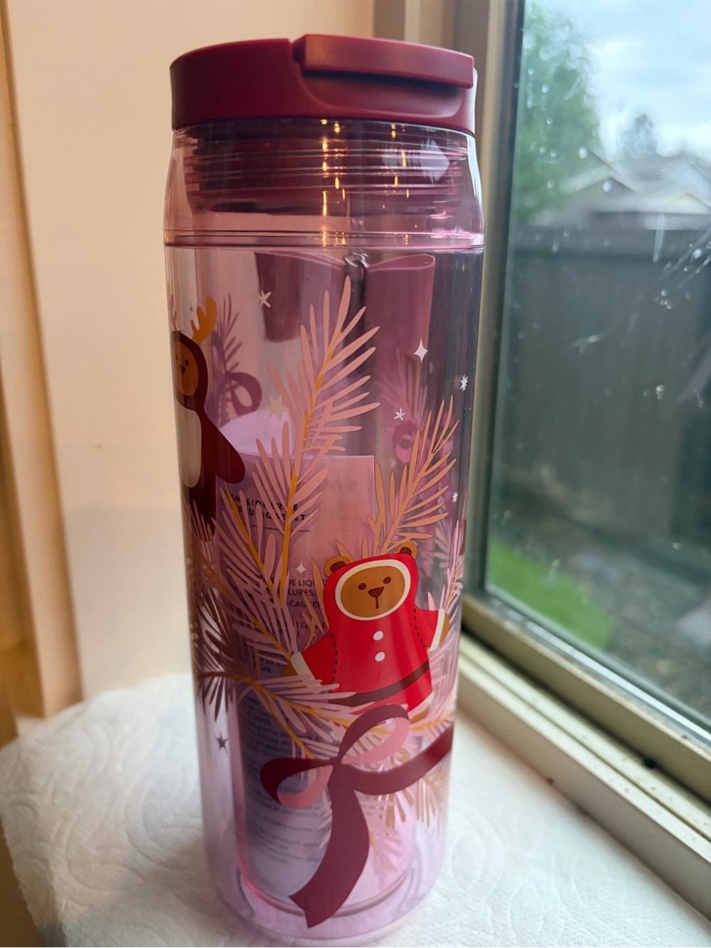 Starbucks Pink Holiday Bear Travel Tumbler